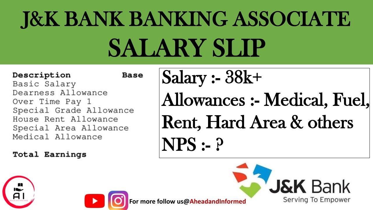 J&K Bank Banking Associate/Clerk Salary Slip 2021 ||