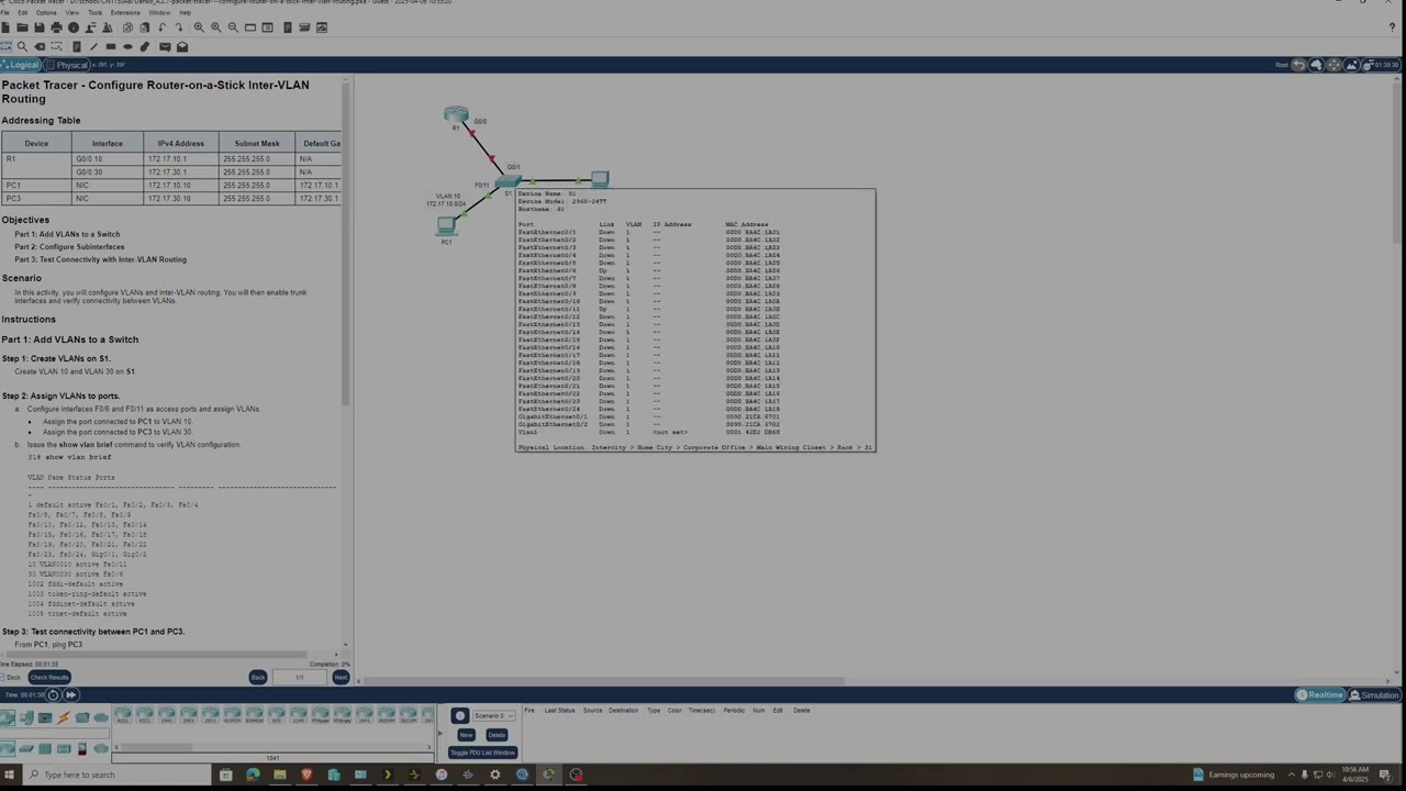 4.2.7 Packet Tracer &mdash; Настройка межсетевой маршрутизации Router-on-a-Stick в VLAN