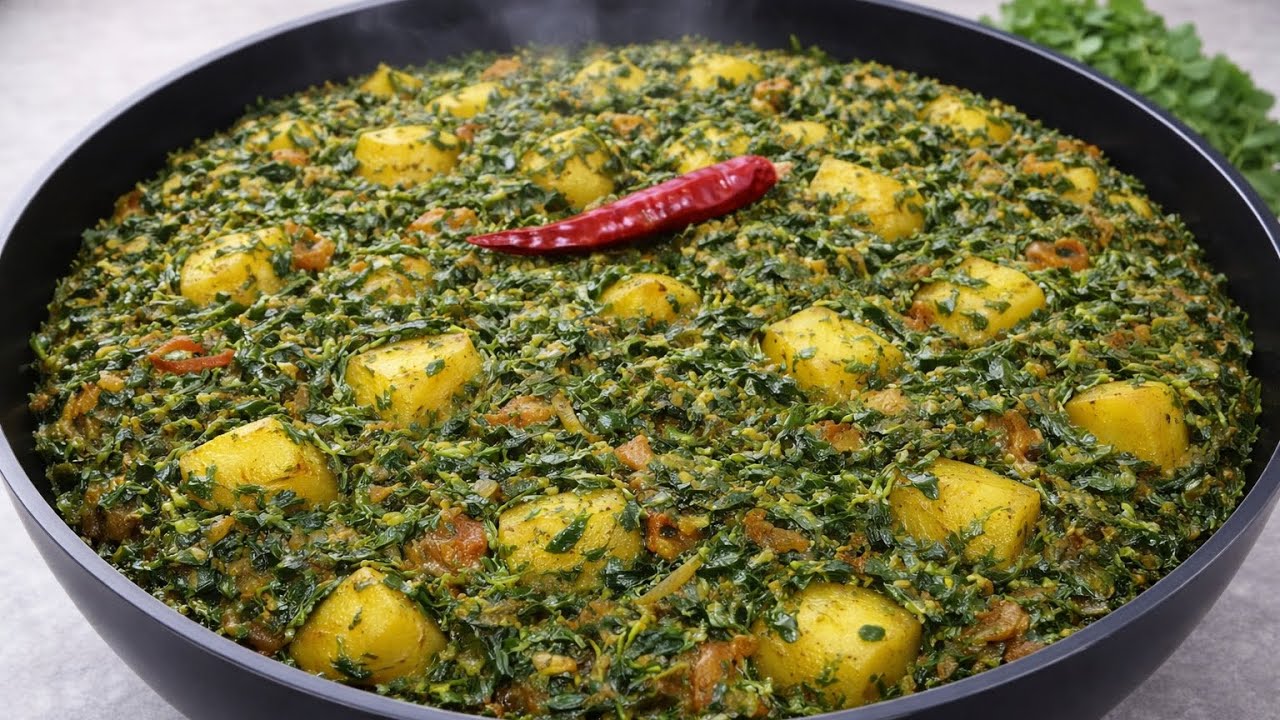 Desi style Mein Aalu Methi sag ki recipe