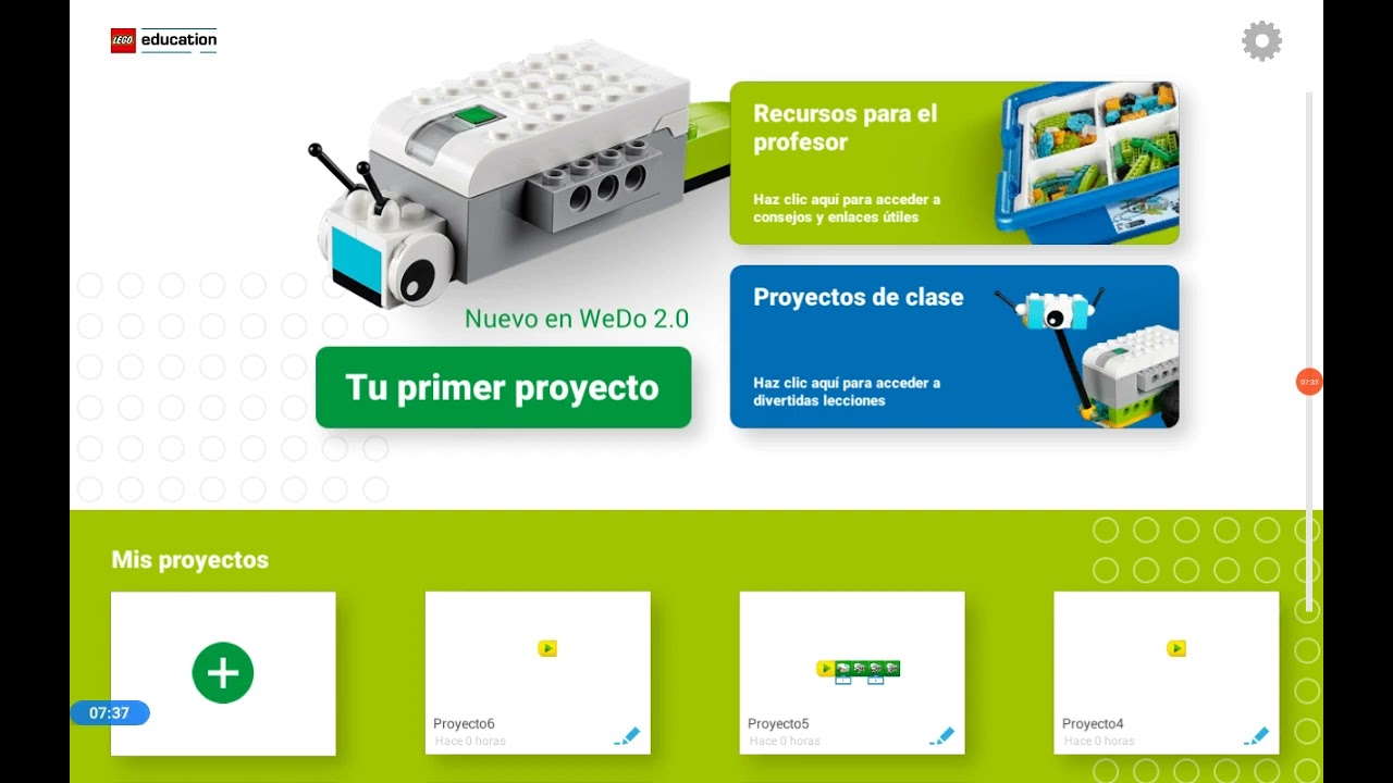 Documentación y proyectos en la app de Lego WeDo 2.0