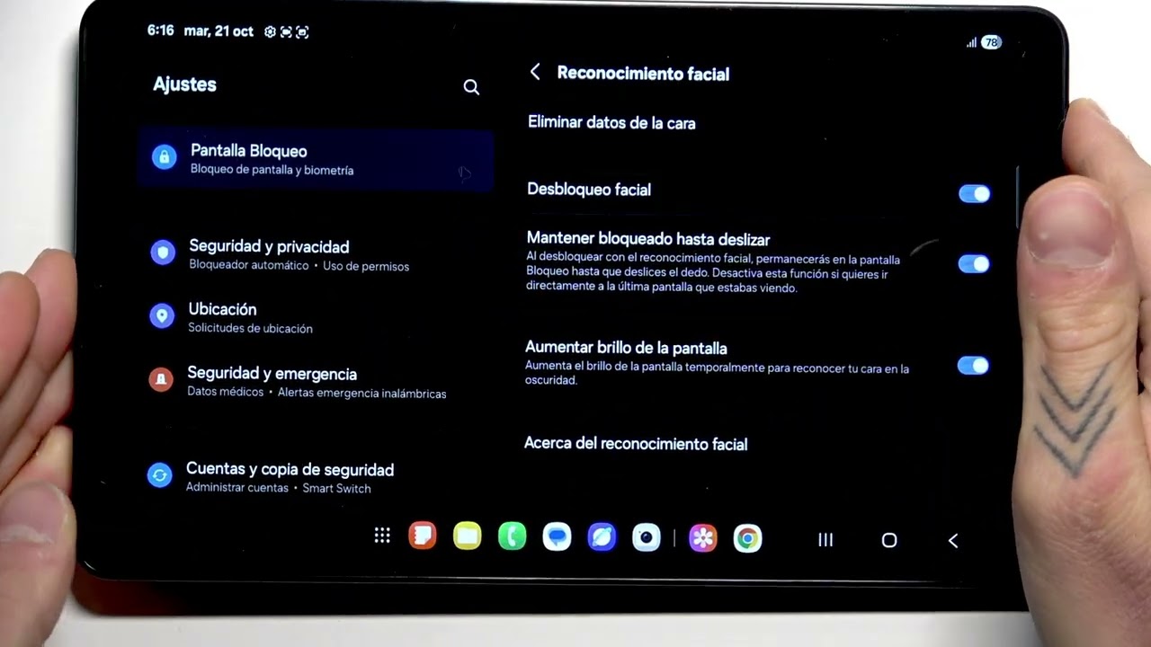 SAMSUNG Galaxy Tab A11 LTE &ndash; C&oacute;mo activar el desbloqueo facial