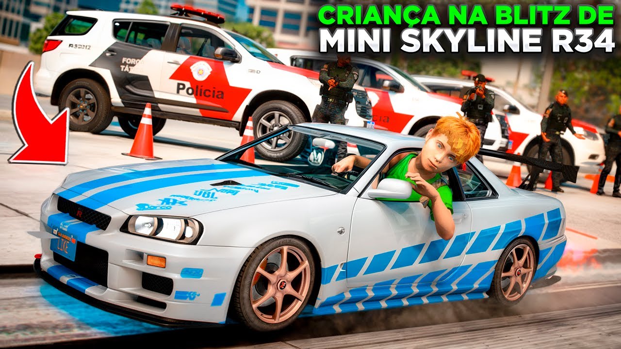 CRIANÇA DE MINI SKYLINE GTR R34 ROUBADO TENTA PASSAR NA BLITZ! FOI INSANO😱🚔 (GTA 5)