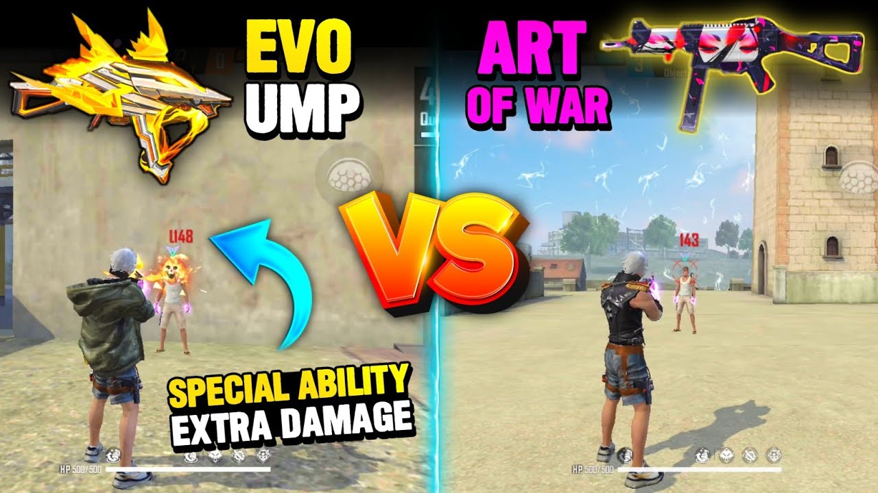 EVO UMP SKIN ABILITY TEST IN FREE FIRE | BOOYAH DAY EVO UMP VS ART OF WAR UMP - GARENA FREE FIRE