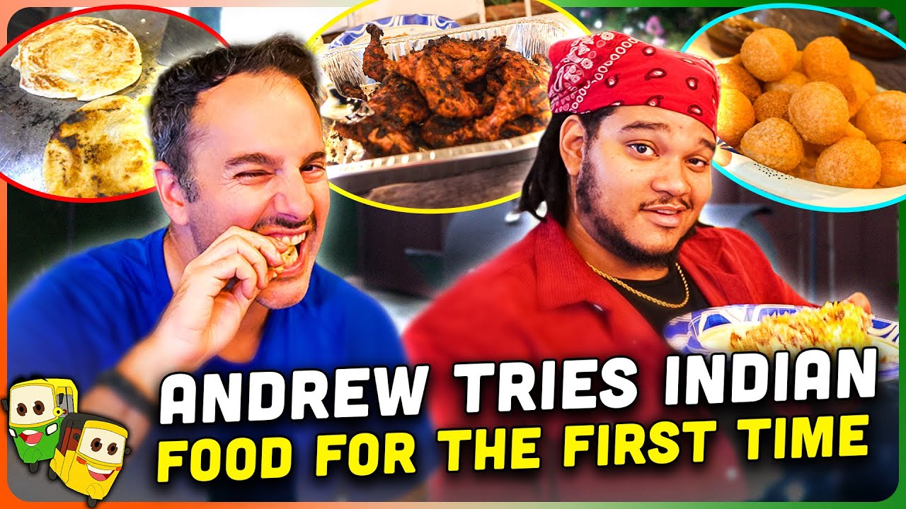 Andrew Tries INDIAN FOOD For The Very First Time! | With Special Guests Imtiaz & Aaron!