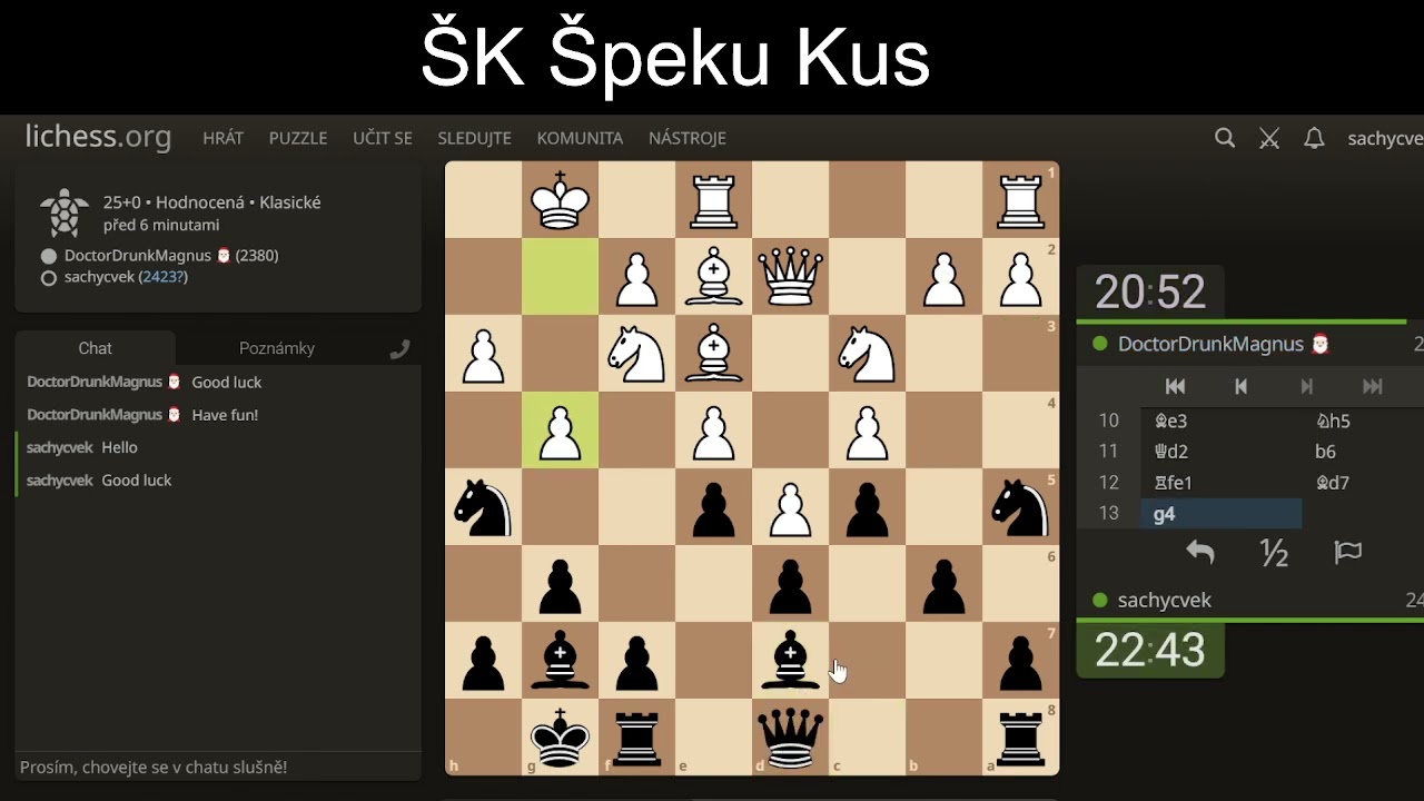 ŠK ŠK Prazvláštní partie 25+0 Měl jsem smůlu nebo štěstí? :-)