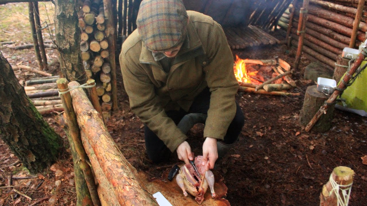 Приготовление фазана в лагере-топорнике Bushcraft, охотничьем ноже, пожаре и подготовке игры в поле