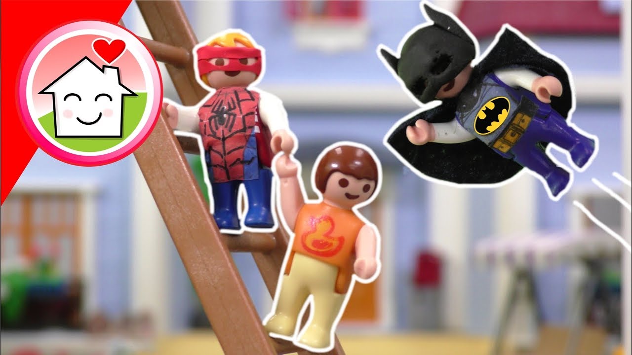 Playmobil Familie Hauser - Spiderman Batman Superhelden Geschichte mit Anna und den Zwillingen