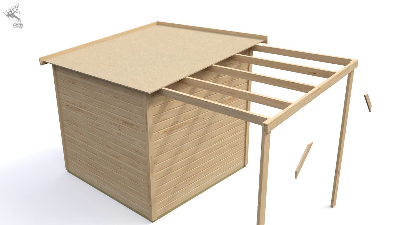 Karibu Gartenhaus 14mm Pultdach mit Anbaudach Montagevideo