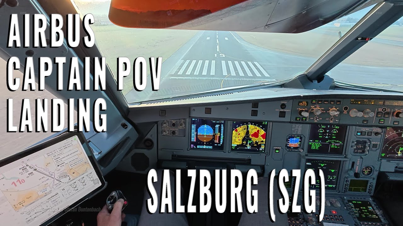 AIRBUS CAPTAIN POV (POINT OF VIEW) APPROACH + LANDING SALZBURG 🇦🇹 + PREFLIGHT BRIEF + OUTSIDE CHECK