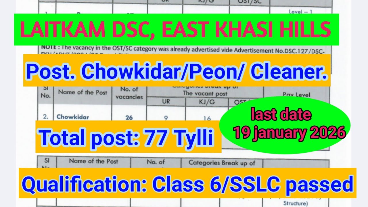 Laitkam DSC East Khasi Hills, Post Peon, chowkidar bad cleaner//DSC recruitment #khasimix
