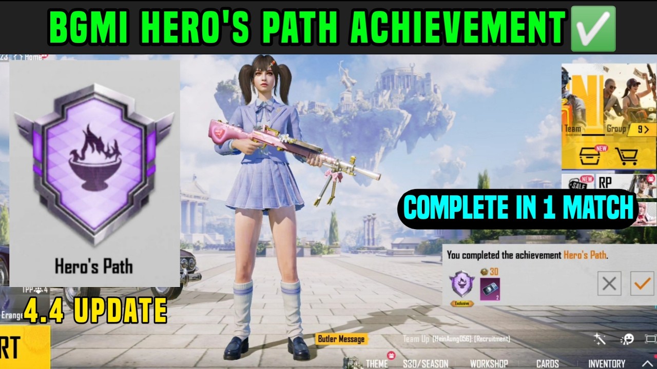 HERO'S PATH BGMI 4.4 NEW ACHIEVEMENT / HOW TO COMPETE HEROS PATH ACHIVEMENT / GRYPHON TRIAL LOCATION
