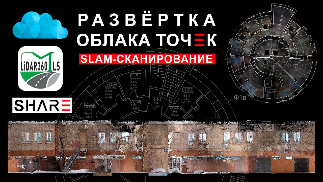 Развёртка фасада круглого здания по облаку точек со slam