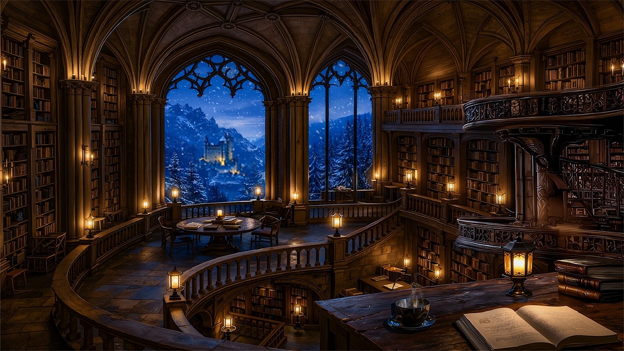 Study All Night in a Vast Gothic Library | Dark Academia Piano & Violin for Reading, Relax, Sleep