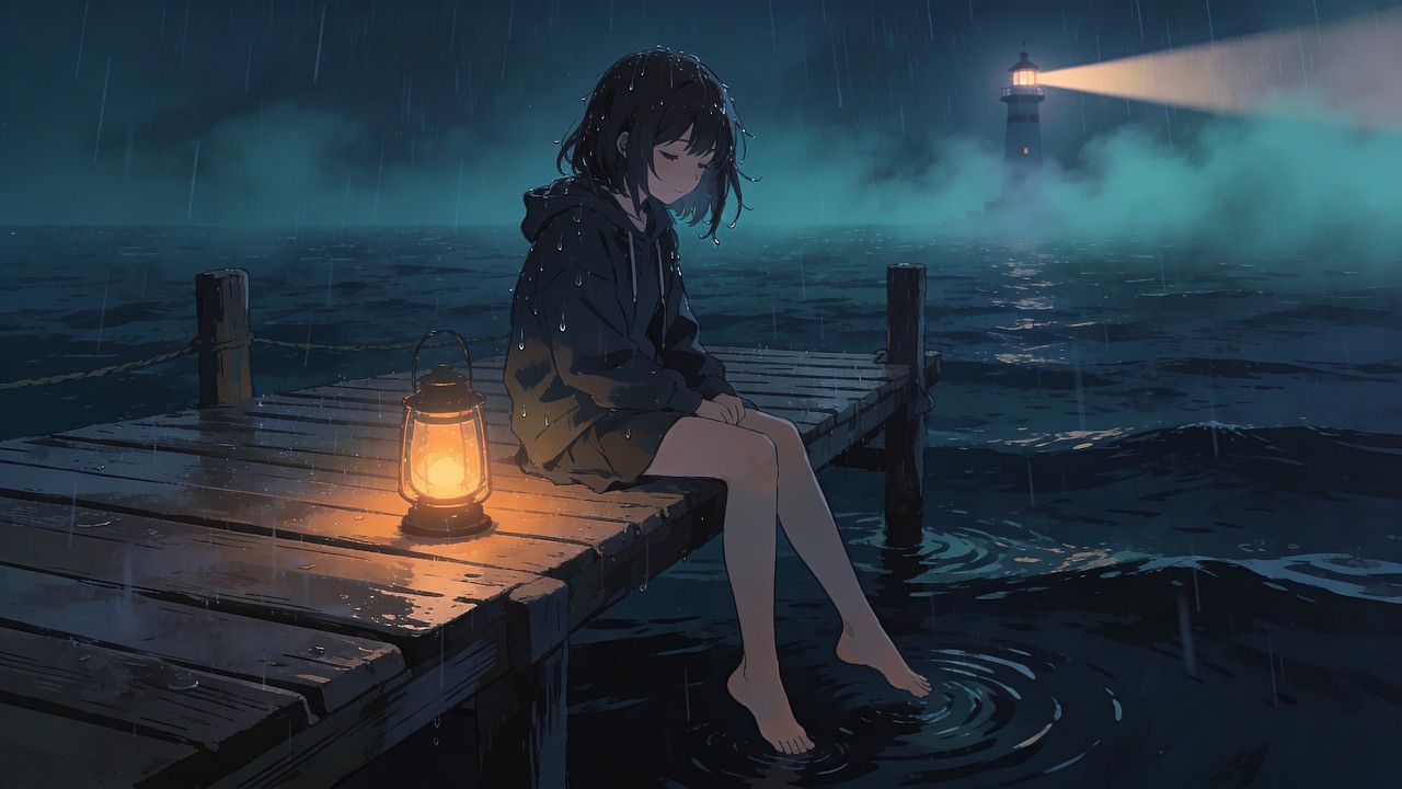 Rainy Seaside Lofi 🌊 Ocean Night Sounds — 2 Hour Anime Chill Mix to Relax & Sleep