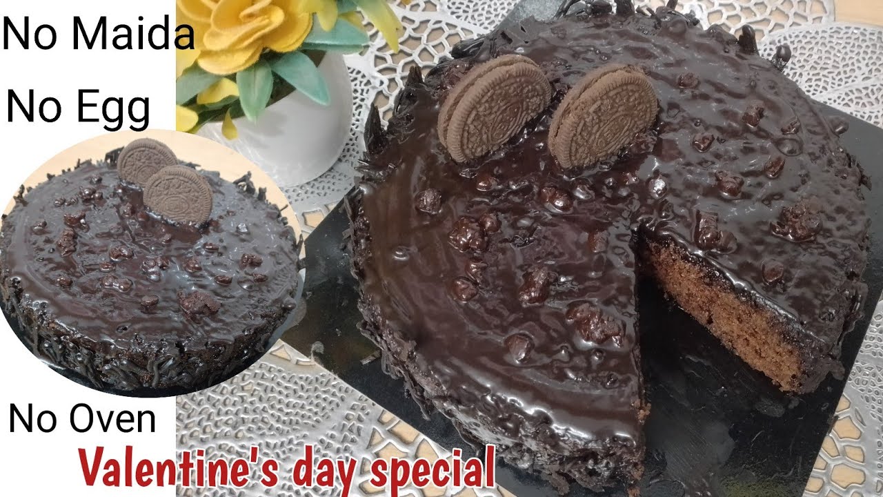 बिना मैदा। बिना अंडा। बिना ओवन। Valentine's day special Chocolate cake recipe 