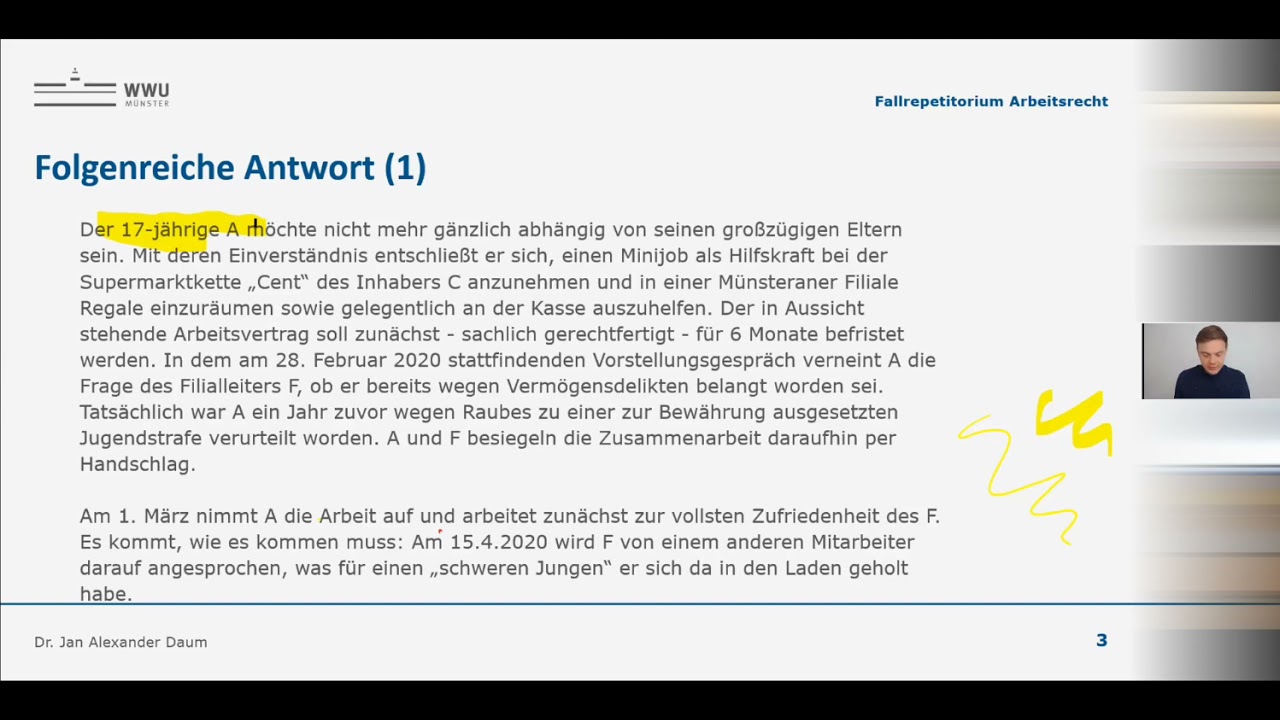 Klausurenkurs Arbeitsrecht: Einheit 02 (Anfechtung und fehlerhaftes Arbeitsverhältnis / BGB AT)