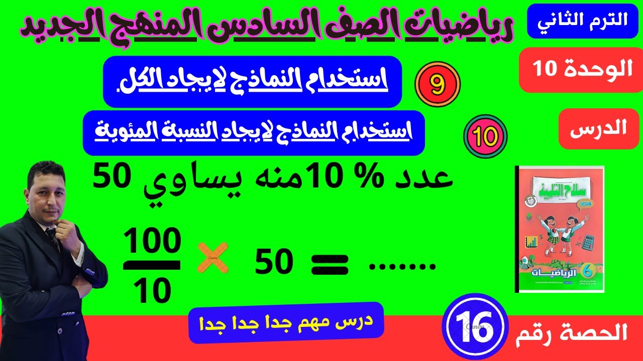 الوحدة 10 الدرس 9 و 10 استخدام النماذج لإيجاد الكل I استخدام النماذج لإيجاد النسبة المئوية