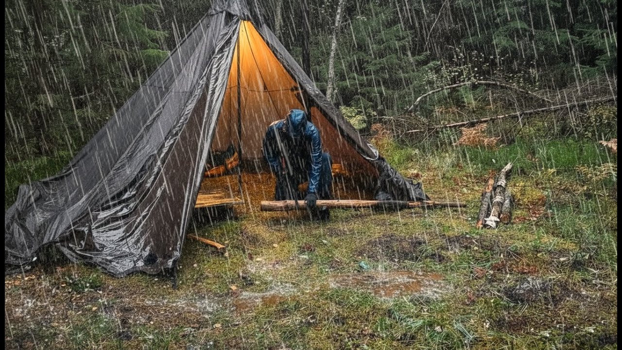 Hot Tent Camping in Freezing Havy Rain / Nordic Wilderness