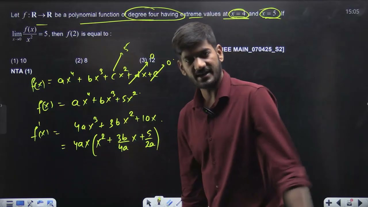 be a polynomial function of degree four having extreme values  07 APR 2025 SHIFT-2 JEE MAIN PYQ