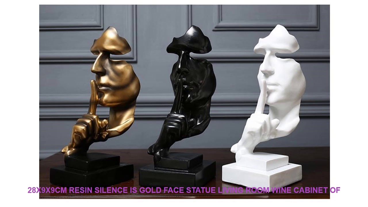 28x9x9cm Resin Silence Is Gold Face Statue Living Room Wine Cabinet Of