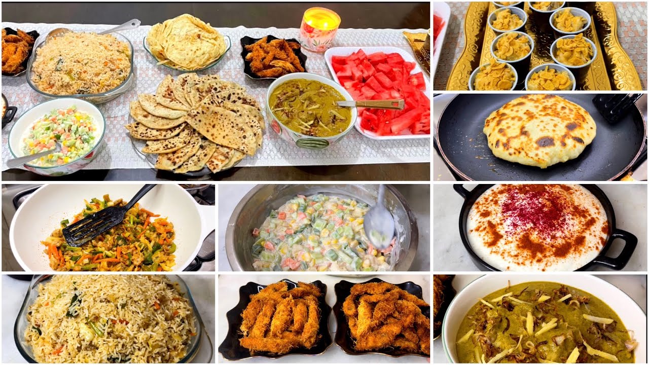 Easy Party Menu | Fried Rice | Palak Chicken | Thread Chicken | Aloo Paratha | Fruit Salad | 2 Salad