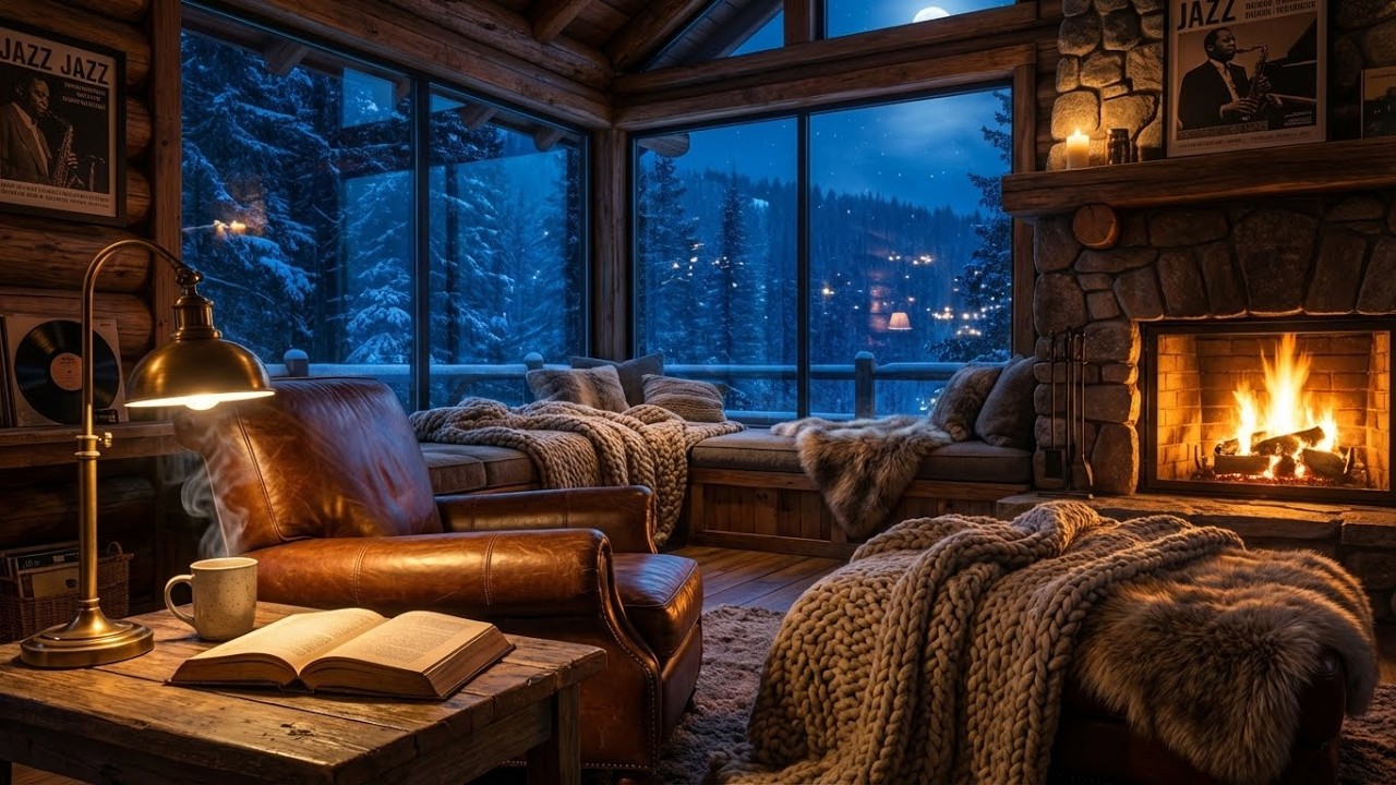 Cozy Winter Cabin with Fireplace Sounds 🔥 Relaxing Jazz Piano for Stress Relief | Friday Night Chill