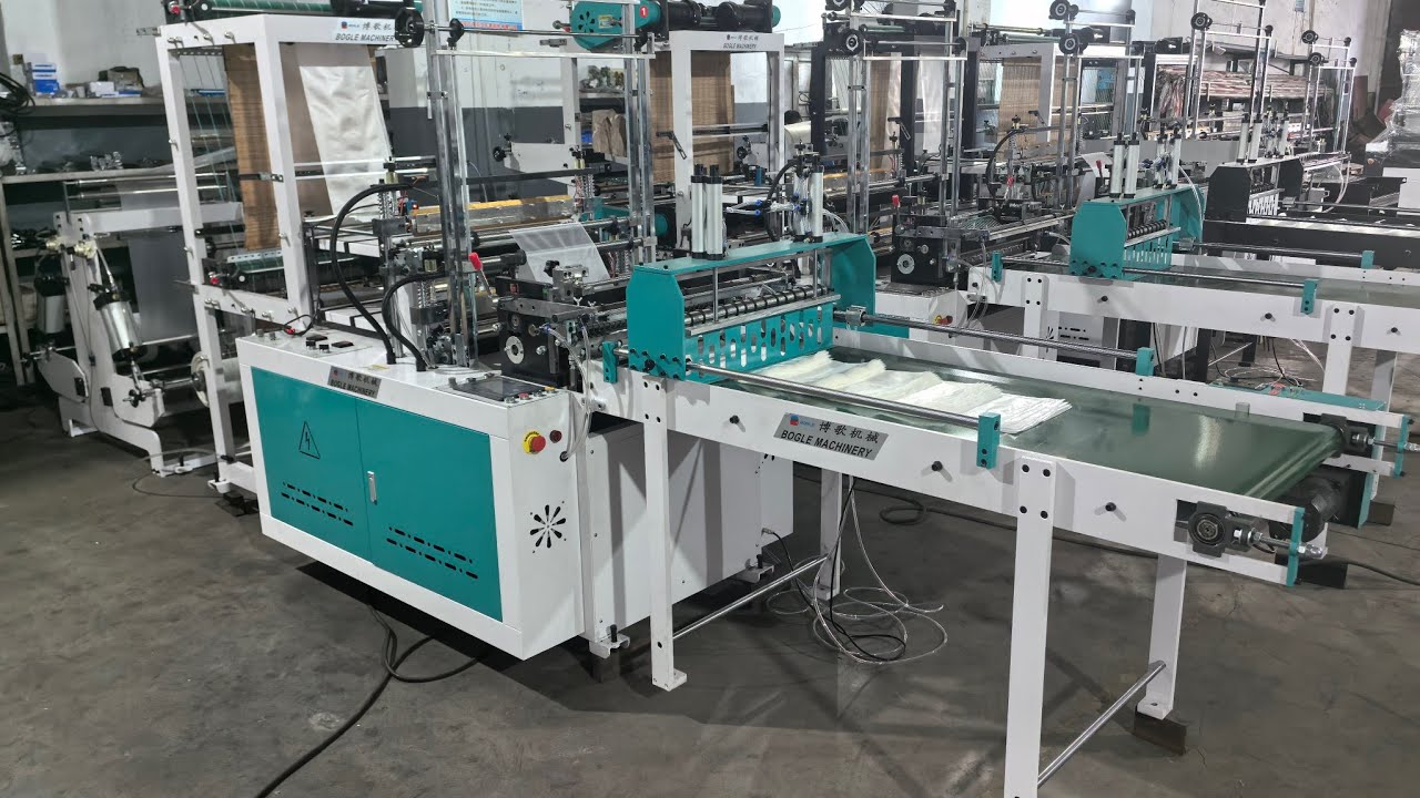 Double Deck 2 Layers Bottom Sealing Cold Cutting Plastic Bag Making Machine with Conveyor Belt