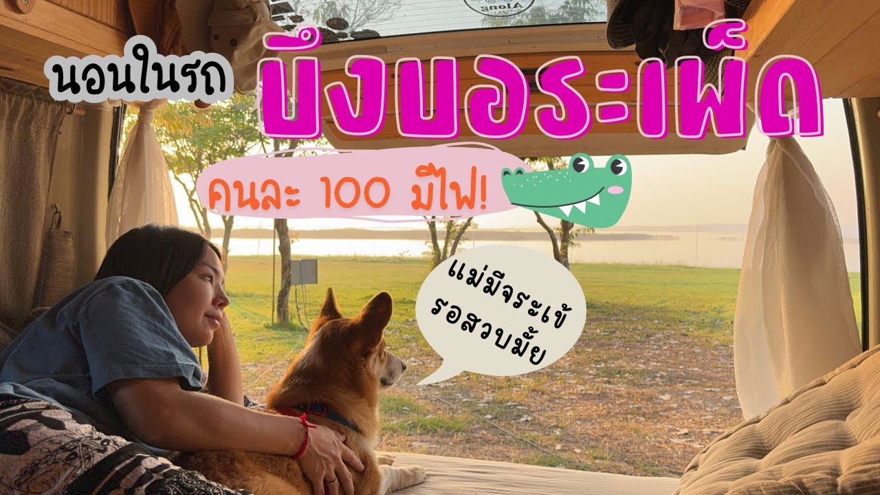 นอนในรถ :จุดกางเต็นท์ “บึงบอระเพ็ด” ฝั่งอบจ.นครสวรรค์ คนละ 100 บาทมีไฟฟ้าพ่วง วิวสวยมาก นอนไปลุ้นไป