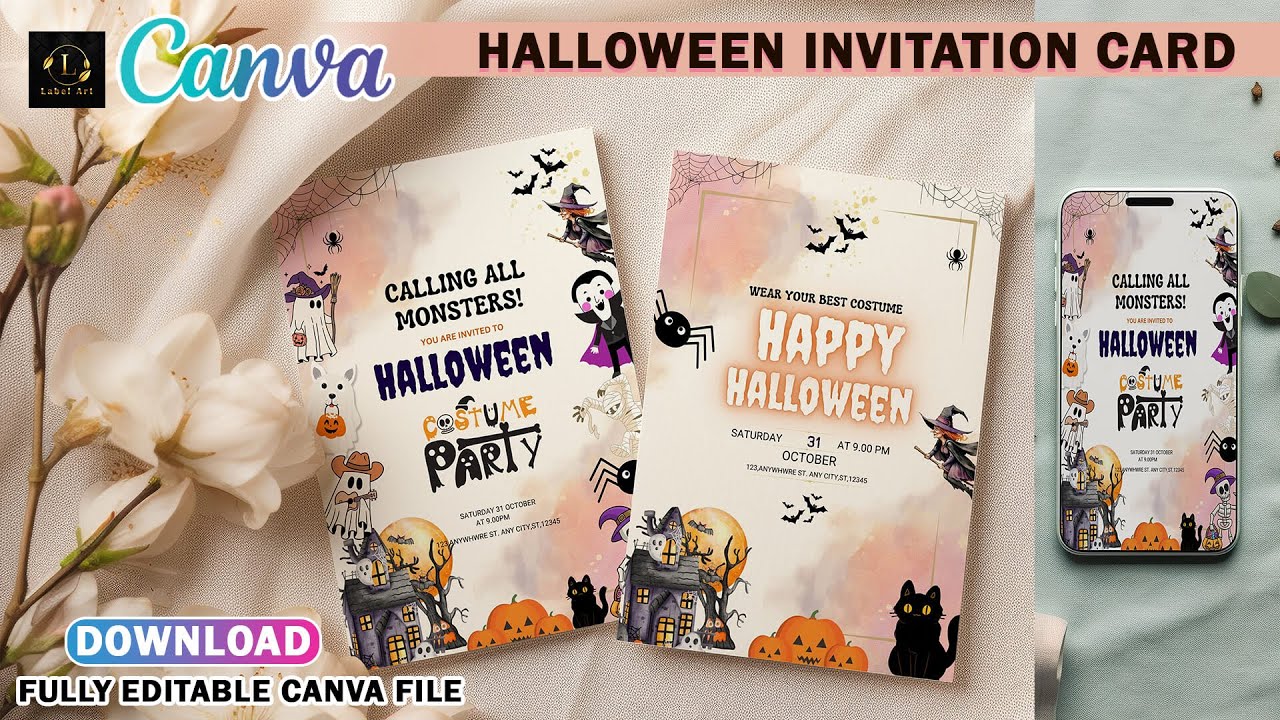 How to Make Halloween Party Invitation card in canva  I Canva Tutorial
