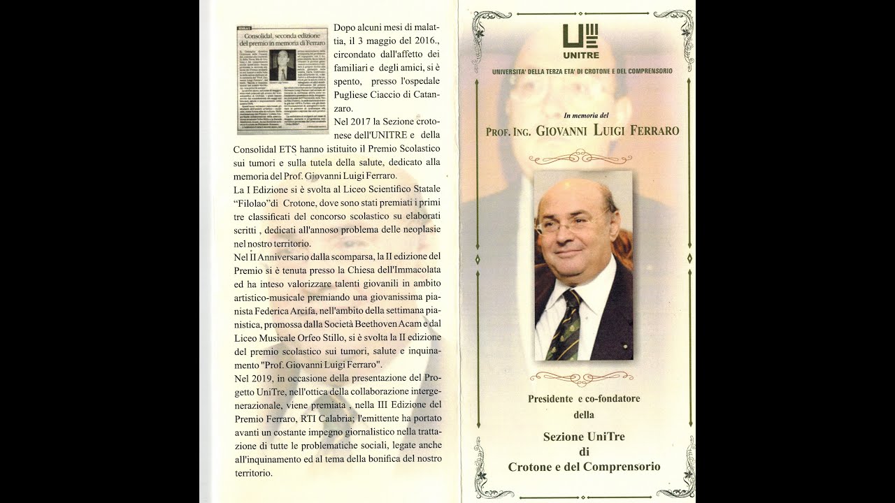 Targa ed opera  in ricordo del Prof.Ing. Giovanni Luigi Ferraro  Polo Barlacchi Lucifero Crotone