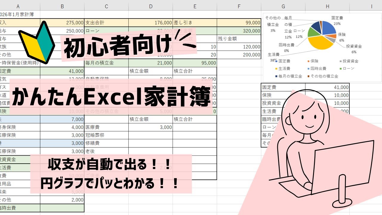 初めてのExcel家計簿｜主婦が作る簡単シートで1ヶ月の収支がパッと見える！