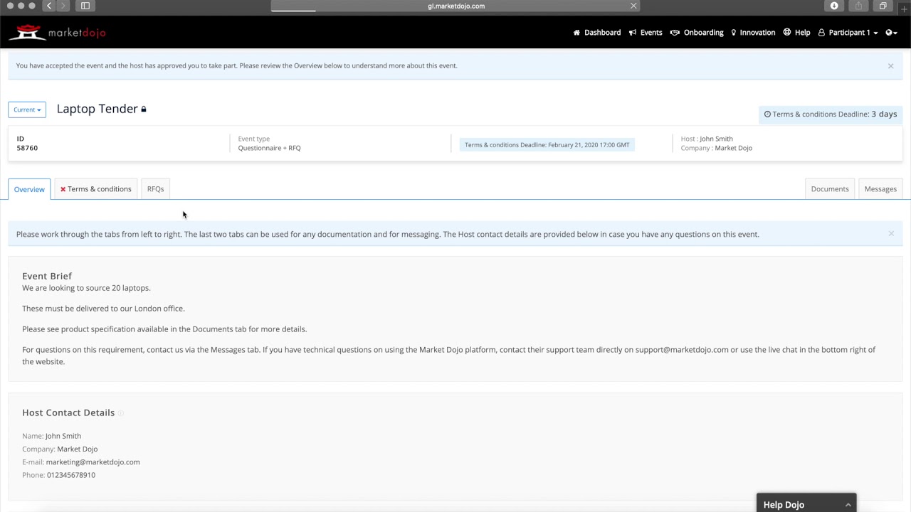 How To: Take part as a supplier in a Market Dojo RFQ event