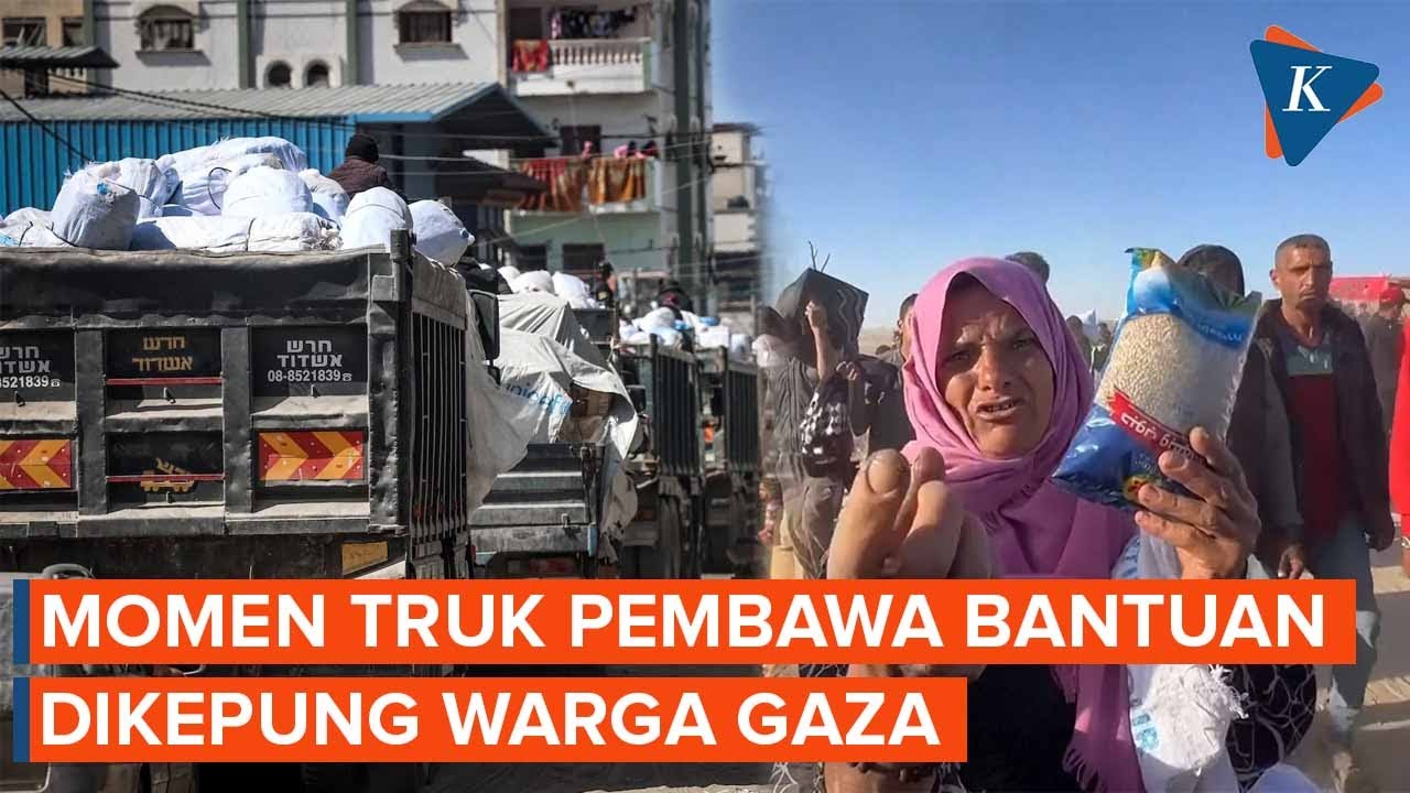 Momen Warga Gaza Serbu Truk Pembawa Bantuan Utusan PBB, Petugas Panik