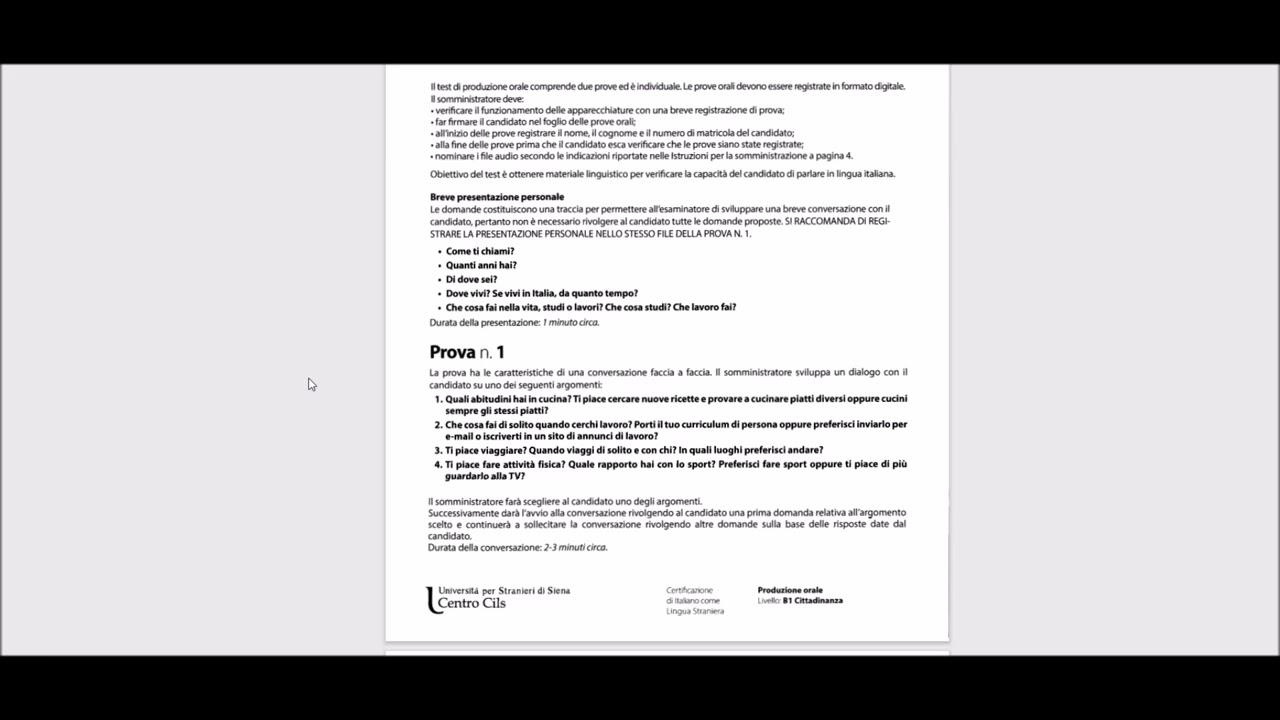 CILS B1 Cittadinanza | Aprile 2023 | Prova Orale