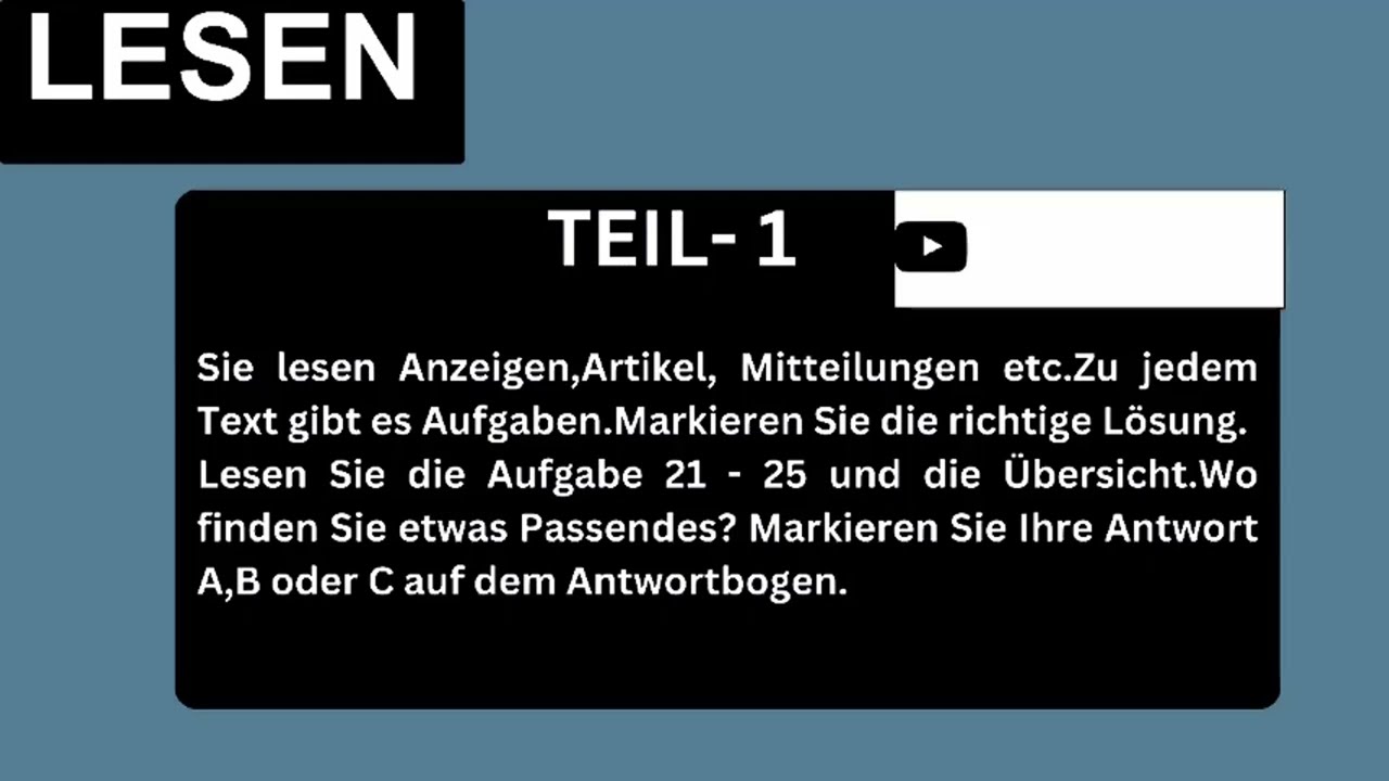 Telc - B1 Prüfung - Lesen Übungssatz - Telc DTZ 2025 TEST