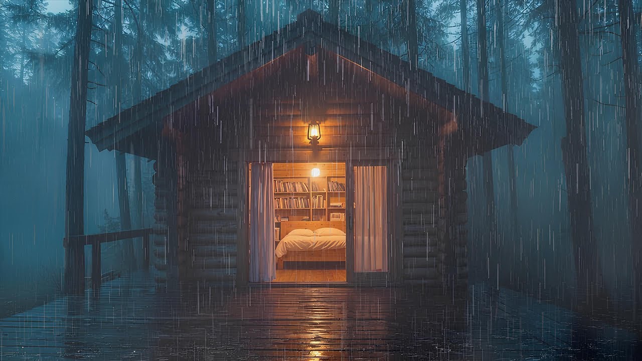 Heavy Rain Sounds for Sleeping | Cozy Forest Cabin Night, Deep Sleep & Relaxation