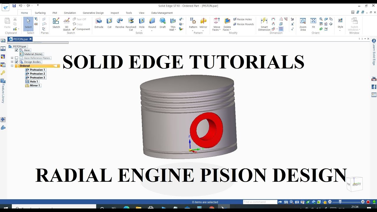 #72 Design of piston in solid edge st10 | Radial engine assembly piston design in solid edge st10