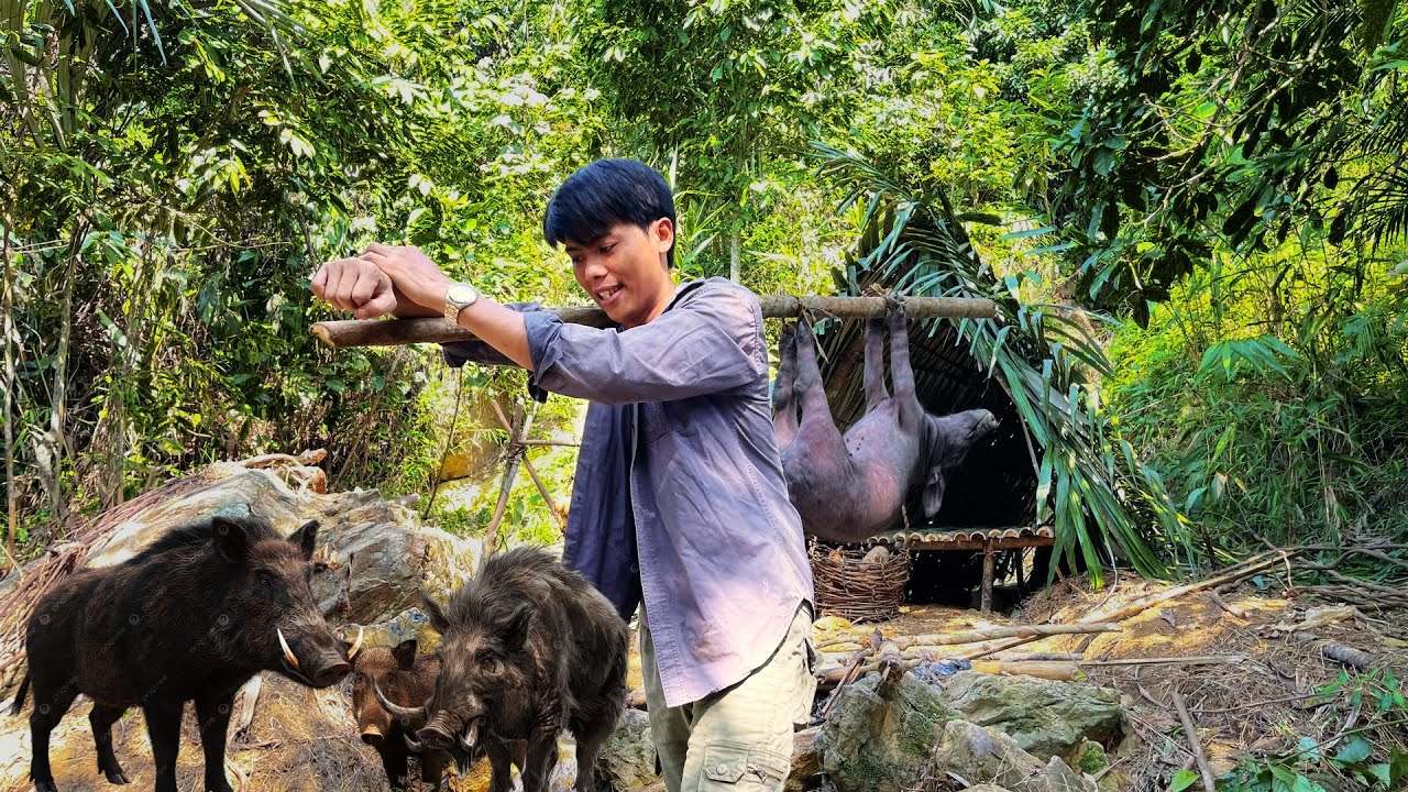 Survival in the wild. Trapping Wild Boars and Selling the Catch at the Market