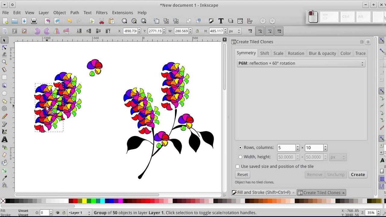 Draw flower and leaf with inkscape