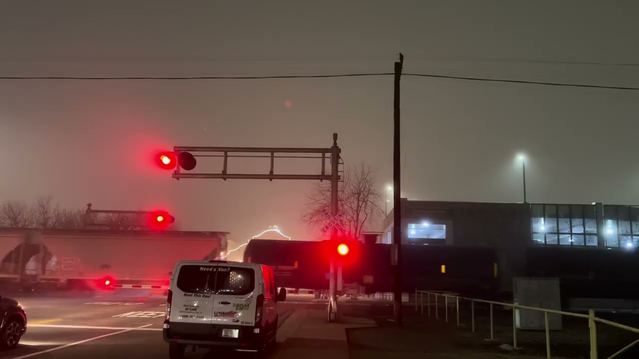 UP 7889 Manifest Freight Train w/ DPUs South - E, Pine Street. Railroad Crossing, Lodi CA