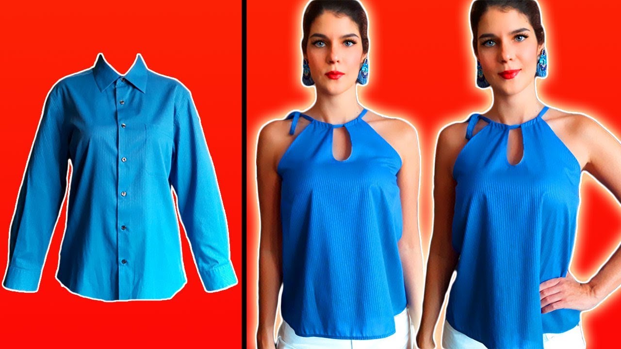 #7 TRANSFORMAR CAMISA DE HOMBRE EN UNA BLUSA DE MUJER CON CUELLO HALTER Y ABERTURA - ByMariG
