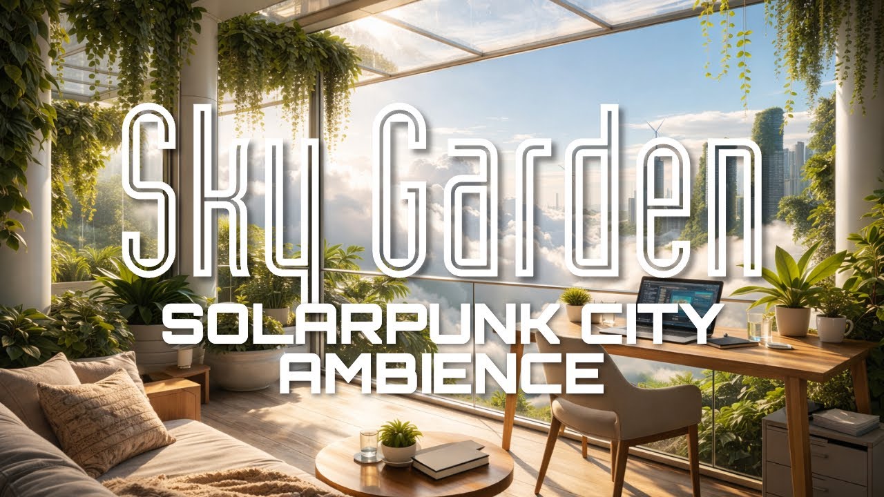 London 2050: A Sunny Afternoon in the Clouds ☀️ Solarpunk Ambience for Deep Work & Positive Focus