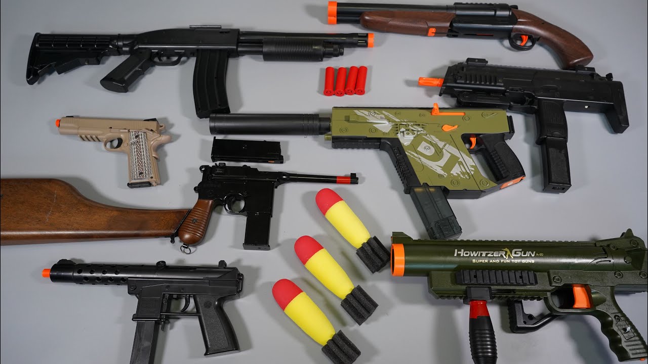 Shell ejecting SMG Toy Gun - KRISS Vector - C96 Airsoft- Double Barrel Shotgun - Toy Guns Collection