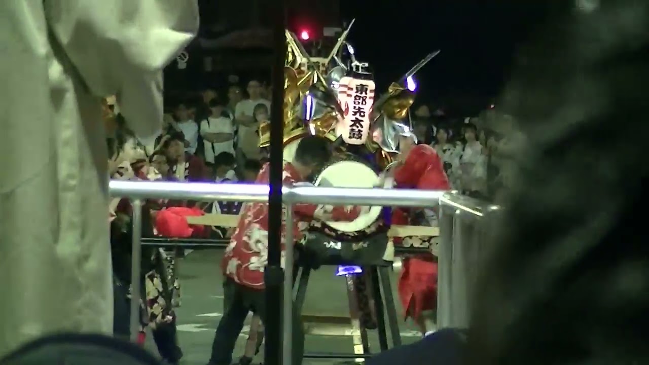 北海道3大祭りの一つ、根室金刀比羅神社大祭2025年（令和7年」夜の4祭典区､金棒、先太鼓の競演、その2.