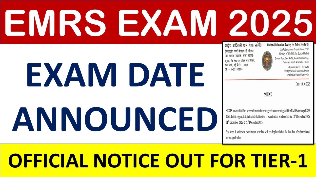 EMRS Principal Exam 2025 - EXAM DATE ANNOUNCED - OFFICIAL NOTICE OUT FOR TIER-1
