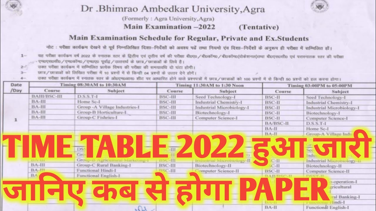 Agra University exam date 2022।Agra University latest news। Agra University 2022।dbrau exam 2022।