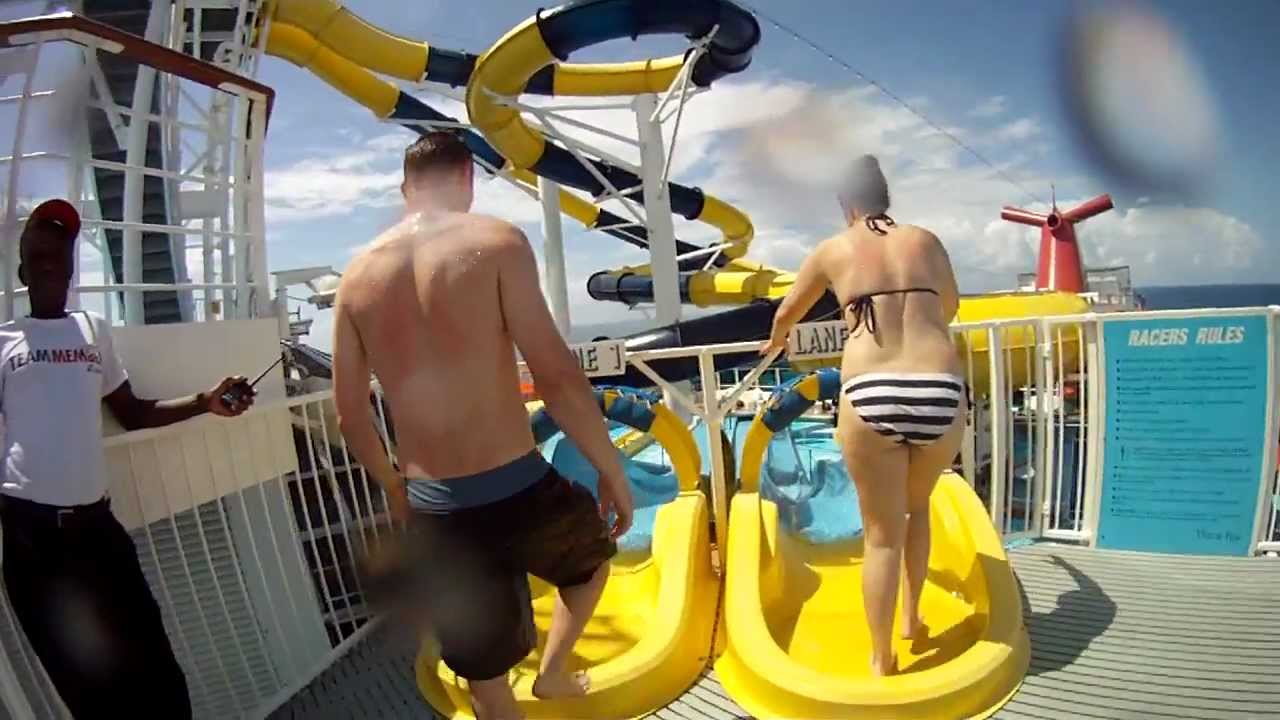 Riding the waterslides on carnival Dream during a cruise to mexico with the go pro