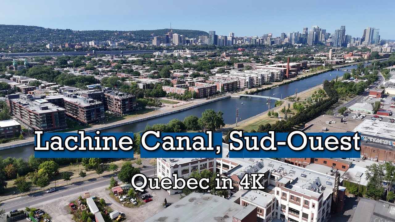 By the Lachine Canal in the Sud-Ouest of Montreal (Drone 4K)