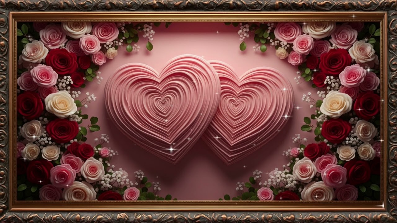 Pink Love Heart Roses Frame 4K | Romantic Valentine Living Room TV Art