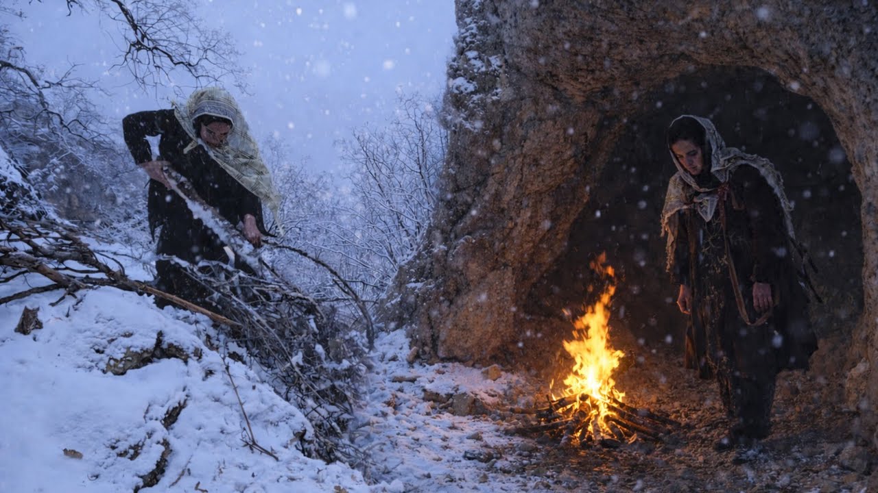 Жизнь в пещере в условиях сильного снегопада ❄️🪨 | Испытание на выживание в пещере и сбор дров